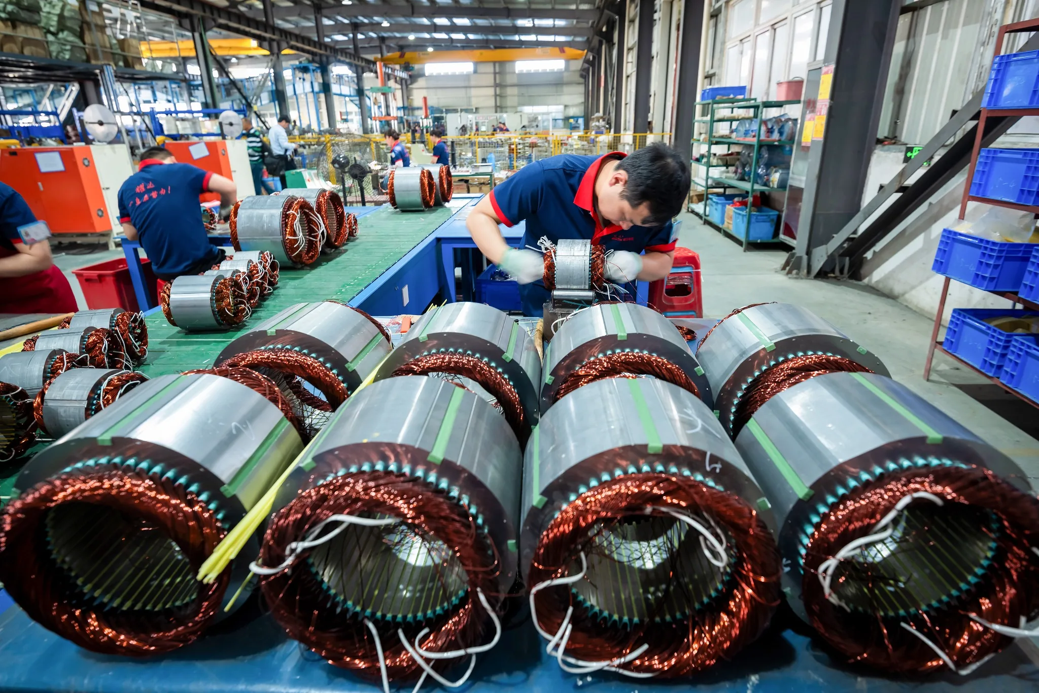 Semi-finished stator coils prepared for wire embedding